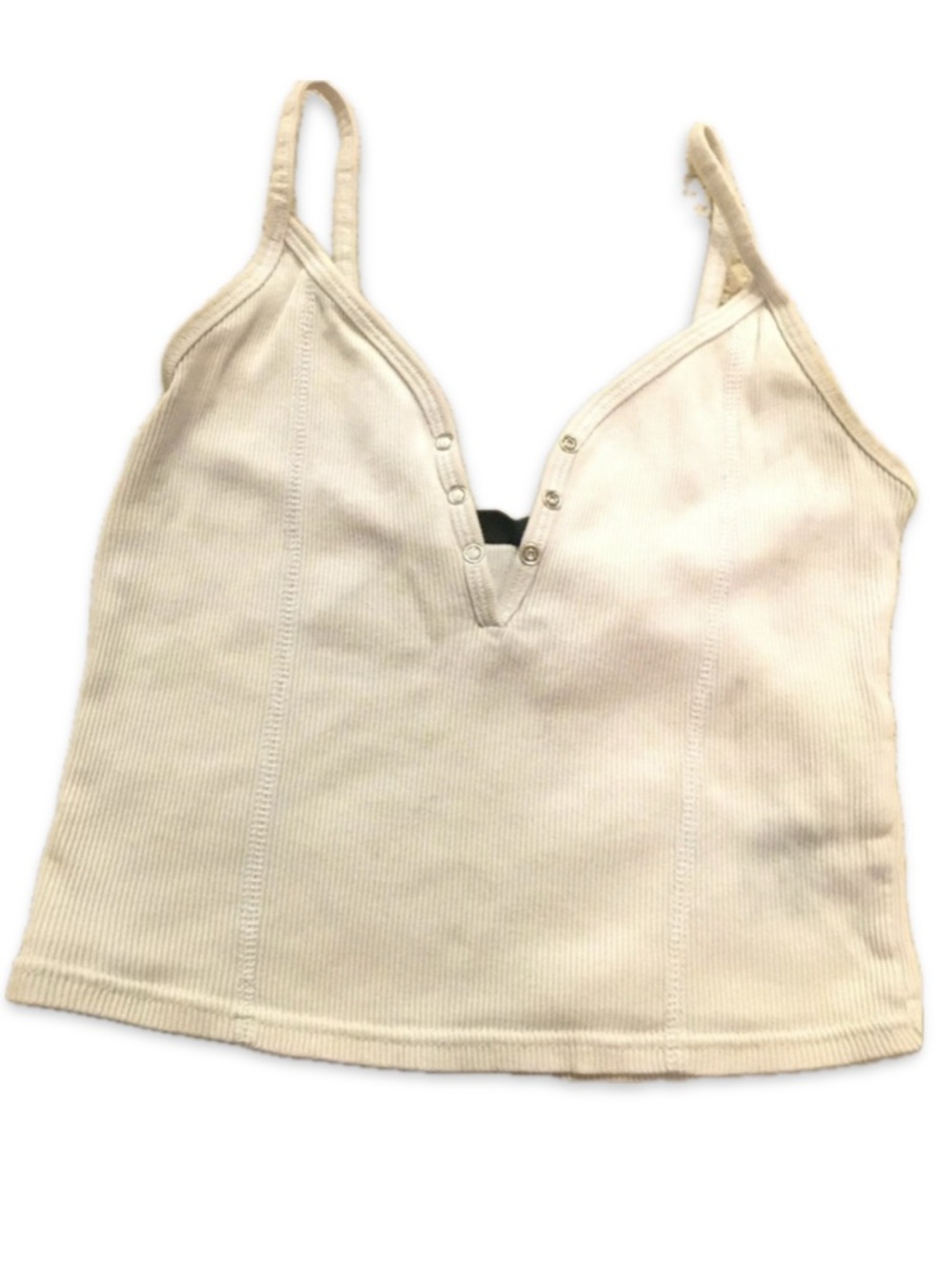 3/$25 Topshop White Ribbed Snap V-Neck Spaghetti Strap Crop Cami S